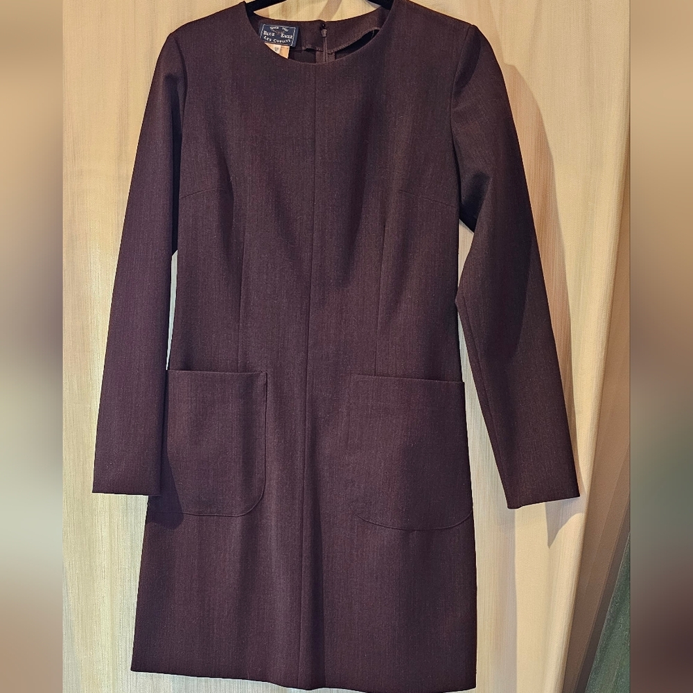 Dark Brown Coat Dress, Vintage Wool Stretch Blend